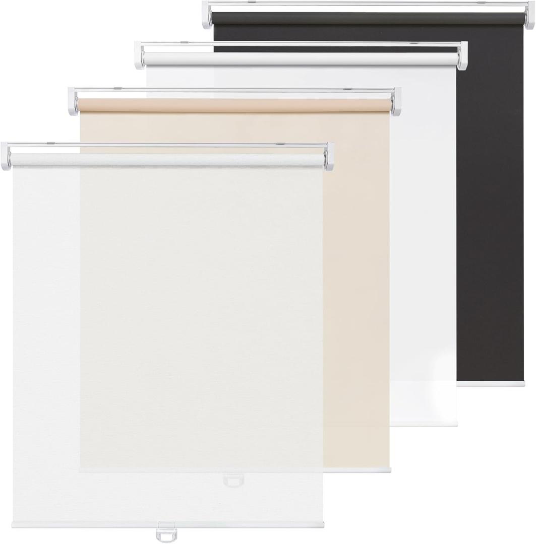 LazBlinds No Tools No Drill Cordless Roller Shades, Light Filtering Roller Blinds for Windows, Thermal Insulated UV Protection Roll Up Window Blinds and Shases, 35'' W x 72'' H, White (White-light Filtering)