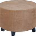 H.VERSAILTEX Round Ottoman Slipcover Ottoman Covers Slipcover Footstool Protector Covers Storage Stool Ottoman Covers Stretch with Elastic Bottom, Feature Real Velvet Plush Fabric (X-Large, Camel)