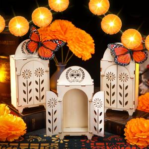 Jetec 30 Pcs Dia De Los Muertos Decoration Set Include Day of the Dead Altar Ofrenda Artificial Marigold Flowers 4.92 Feet Diwali Marigold Garland Light and Monarch Butterfly Decor(Papel Picado)