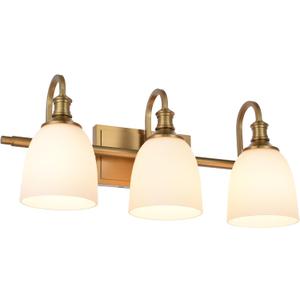 3 Light Aged Brass Vintage Bathroom Vanity Light Fixtures
Vintage, 3-light Bathroom vanity light, living room light, over mirror, over table, gold, aged brass