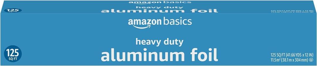 Amazon Basics Heavy Duty Aluminum Foil for Cooking, Grilling, Food Storage, Roasting, 125 Sq Ft (Pack of 1)