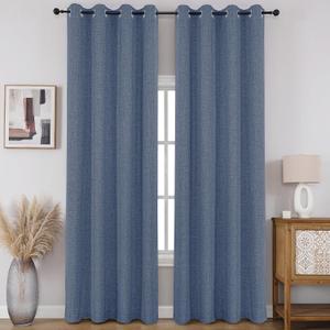 CUCRAF 100% Blackout Window Curtains 84 inches Long 2 Panels Set, Faux Linen Look Thermal Insulated Grommet Drapes, Room Darkening Curtain for Bedroom Living Room(W52 x L84 Inch, Sky Blue)