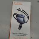 GUSGU 100W Retractable Car Charger, 4-in-1 Fast Car Phone Charger Featuring a 2.6ft Retractable Cord, with Lightning and USB-C Cable Car Charger Adapters, Compatible All Other Phone Models (Silver)