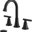 Bathroom Faucets for Sink 3 Hole, Hurran Matte Black Bathroom Sink Faucet with Pop-up Drain and Supply Lines, Stainless Steel Lead-Free Widespread Faucet for Vanity RV Farmhouse Sink