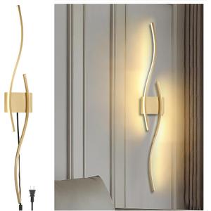 Long Wall Sconce Golden Modern Wall Light Fixture Plug in 14W LED Wall Sconce with Cord for Mirror Living Room Bedroom Porch(Golden,1pc)