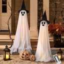 Halloween Decorations Outdoor Indoor Light-Up Spooky Ghosts with LED Light Strip and 2 Witch Hats Scary Standing Ghosts Decor for Indoor Home Front Porch Yard Party (2 Large Standing Ghosts)