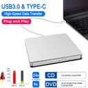 External USB-C SuperDrive DVD CD Drive Portable DVD CD Reader/Burner for Apple-MacBook Air/Pro/iMac/Mini/MacBook Pro/ASUS/DELL/Laptop with USB-C Port Plug and Play