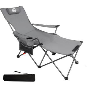 Northroad Foldable Camping Chair w/Foot Rest, Outdoor 6 Legged Beach Chair w/Footrest, Adjustable 90- 135 Reclining Lounge Chair w/Detachable Pillow, Cup Holder & Carry Bag, 39.37" x 33.46" x 35.83"