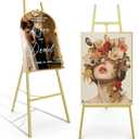 Gold Easel Stand for Sign, Heavy Duty Metal Display Easel with Adjustable Chain, 4-Tier Height Art Easel for Painting, Wedding Sign, Posters & Commercial Display