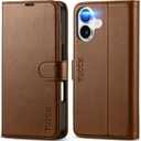 TUCCH Wallet Case for iPhone 17 (6.3") 2025, 4 Card Slots | RFID Blocking | Stand | PU Leather | Magnetic Closure | Protective Flip Folio Cover | Shockproof TPU Shell | Brown