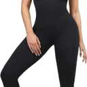 Popilush Jumpsuits for Women Built-In Bra Square Neck Ribbed Bodycon Workout Seamless Leggings Rompers Bodysuits Medium