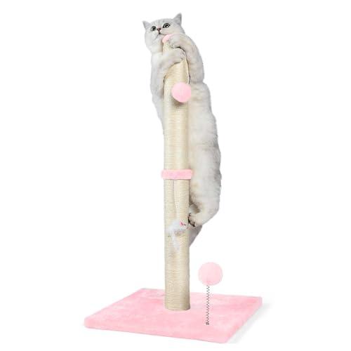 ANWA 32" Tall Cat Scratching Posts for Indoor Cats, 3-in-1 Cat Scratching Post with Plush Toys, Premium Sisal Post for Cats at All Ages with Reinforced Stable Base, Pink