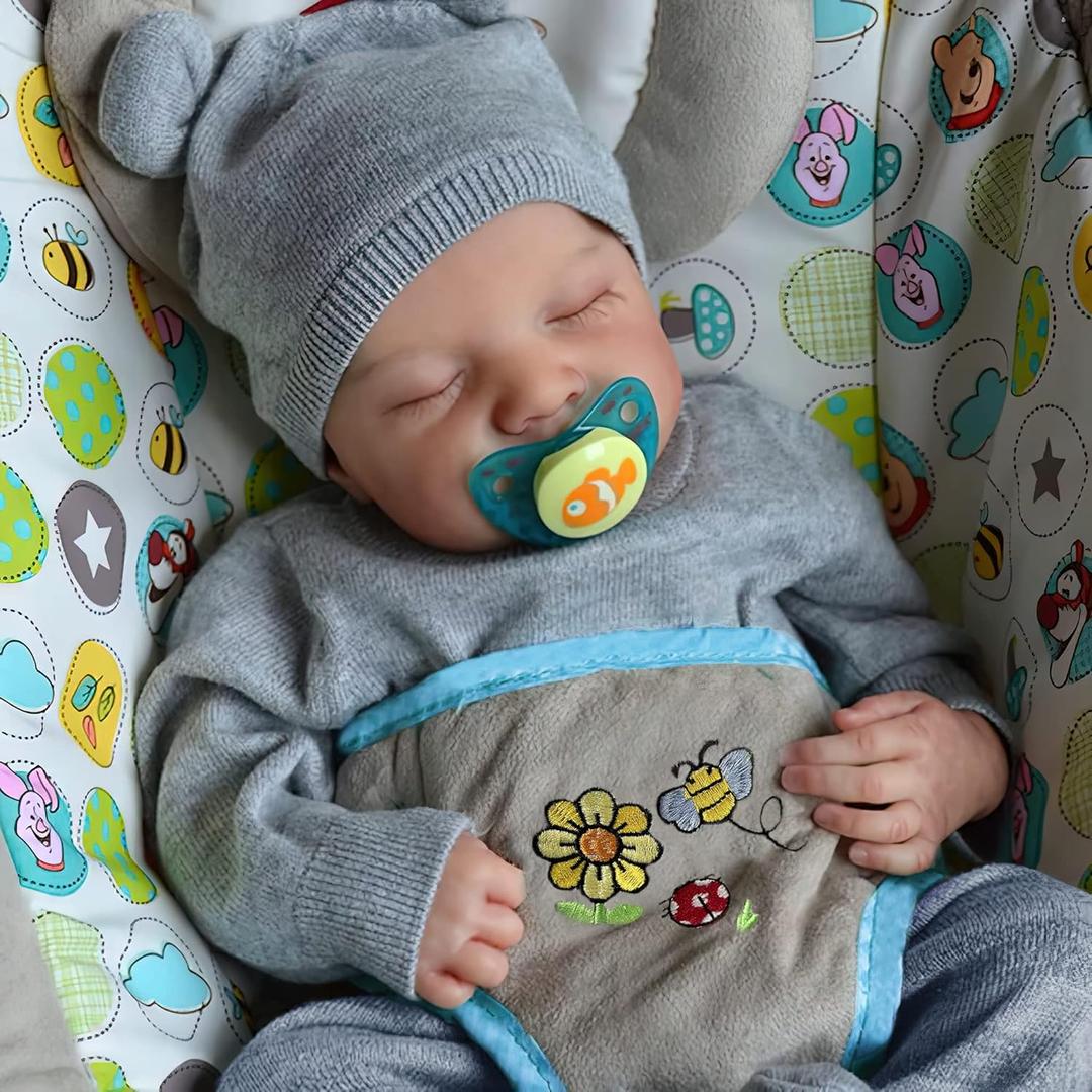 FOCKOF Realistic Reborn Baby Dolls Boy 17-Inch Realistic Baby Doll Soft Cloth Body Lifelike Babe Newborn Babe Dolls Accessories for 3+ Years Old (Blue)