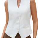 Genhoo Women's Suit Vest Tops Cropped Trendy Waistcoat Sleeveless Button Down Blazer Vest Fully Lined Going Out Tops (X-Large, White)