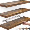 BAYKA Floating Wood Shelves - Wall Mounted for Bathroom,Bedroom,Living Room,Kitchen,Small Hanging Shelf for Books/Storage/Room Decor with 22lbs Capacity(Rustic Brown, Set of 3, 15.7inch)