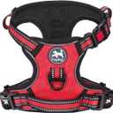 PoyPet No Pull Dog Harness, Reflective Adjustable No Choke Pet Vest with Front & Back 2 Leash Attachments, Soft Control Training Handle for Small Medium Large Dogs(Red,M)