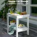 PASAMIC 2-Tier Adirondack Square Side Table, HDPE Outdoor End Tables, Weather Resistant Side Table for Patio, Backyard, Pool, Indoor Companion, Beach, Easy Maintenance