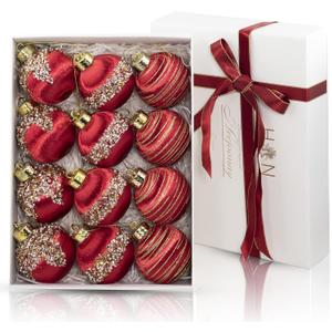 Satin Christmas Balls Ornaments, Silk Christmas Hanging Ball Decorations, 12Pcs 3.15" Luxury Vintage Christmas Tree Decor for Xmas Holiday Wedding Party, Package (RED)