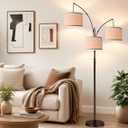 Dimmable Floor Lamp - 3 Lights Arc Floor Lamps for Living Room, 1000LM Modern Tall Standing Lamp With Beige Shades, Mid Century Tree Floor Lamp for Bedroom Office, 3 LED Bulbs Included - Brown
