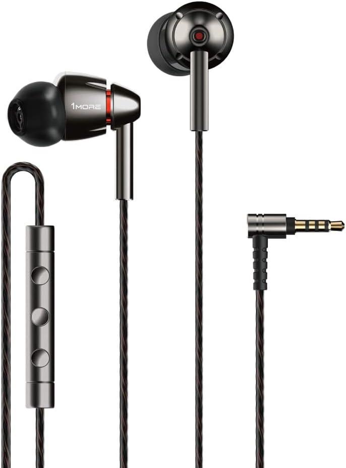 1MORE Quad Driver in-Ear Earphones Hi-Res High Fidelity Headphones Warm Bass, Spacious Reproduction, High Resolution, Mic in-Line Remote Smartphones/PC/Tablet - Silver/Gray