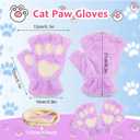 Geyoga 3 Pairs Cat Paw Gloves Therian Theme Furry Kawaii Plush Fingerless Paws Cosplay Gloves Girls Women Gift Costume Favor