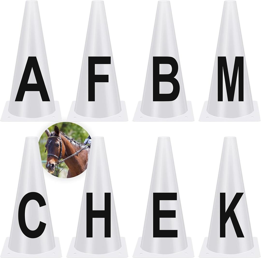 Yexiya 8 Pcs Dressage Cones Plastic Dressage Letters Training Cones Set for Equestrian Athletes and Events Includes A, B, C, E, H, K, F Letters M Letters, White