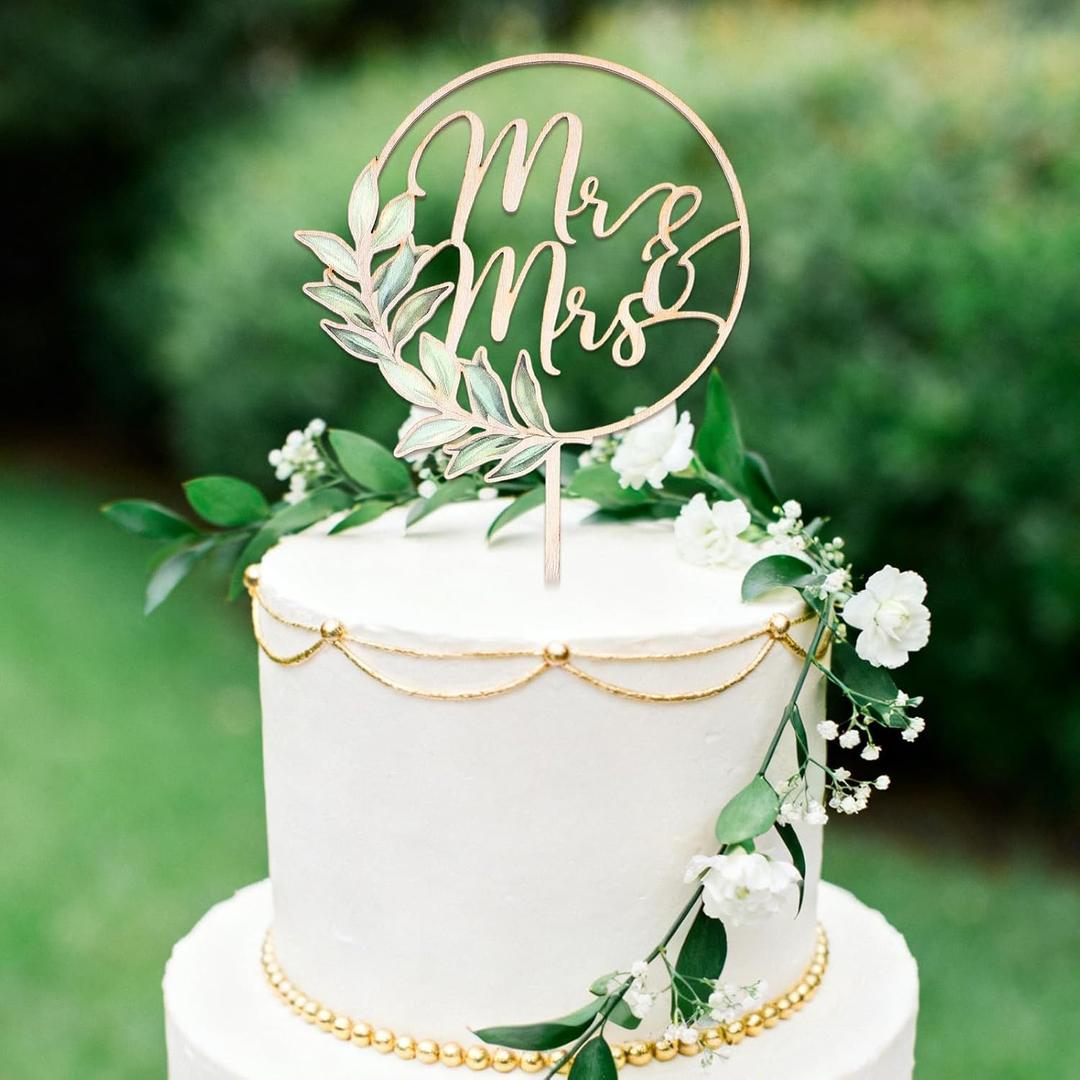 Mr. and Mrs. Cake Topper Wedding Cake Toppers Gold Wooden Gold Bride and Groom Sign for Wedding Engagement Bridal Anniversary