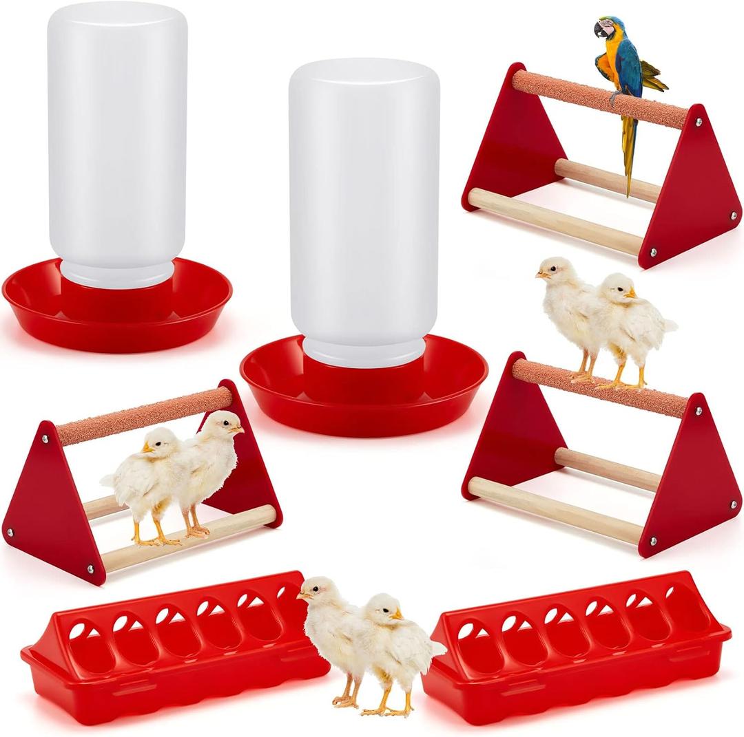 Patelai 7 Pcs Chick Feeder and Waterer Kit Feeding Supplies with Mini Perch Chicken Starter Kit for Coop and Brooder for Small Poultry Ducks Quail