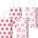 Eersida 16 Pcs Pink Soccer Party Favor with Handles Pink Soccer Goodie Bags Bulk Candy Treat Bags for Team Birthday Party Supplies