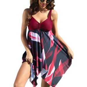 Plus Size Swimsuits Swim Dress Tankini for Women Athletic Two Piece Swimdress Bathing Suits Tummy Control (L)