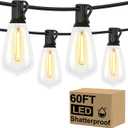 Brightever LED Outdoor String Lights 60FT with 32 Shatterproof ST38 Vintage Edison Bulbs, Outside Hanging Lights Waterproof for Patio, Porch, Deck, Garden, Backyard, Balcony, 2700K Dimmable
