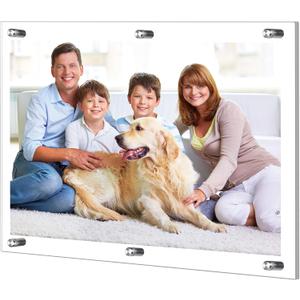 1 Pack Extra Large Frameless Floating Acrylic Frame Wall Mount Magnetic Acrylic Picture Frames with Chrome Standoffs Double Panel Floating Frame for Photo Poster Display (24 x 36 Inch)