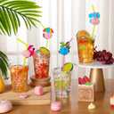 Dandat 100 Sets Hawaii Laua Party Cup 100 Pcs 12oz Plastic Tropical Coconut Cups with 100 Pcs Straws Disposable Clear Drinking Drinkware for Summer Beach Birthday Bachelorette Party Favors(Tropical)