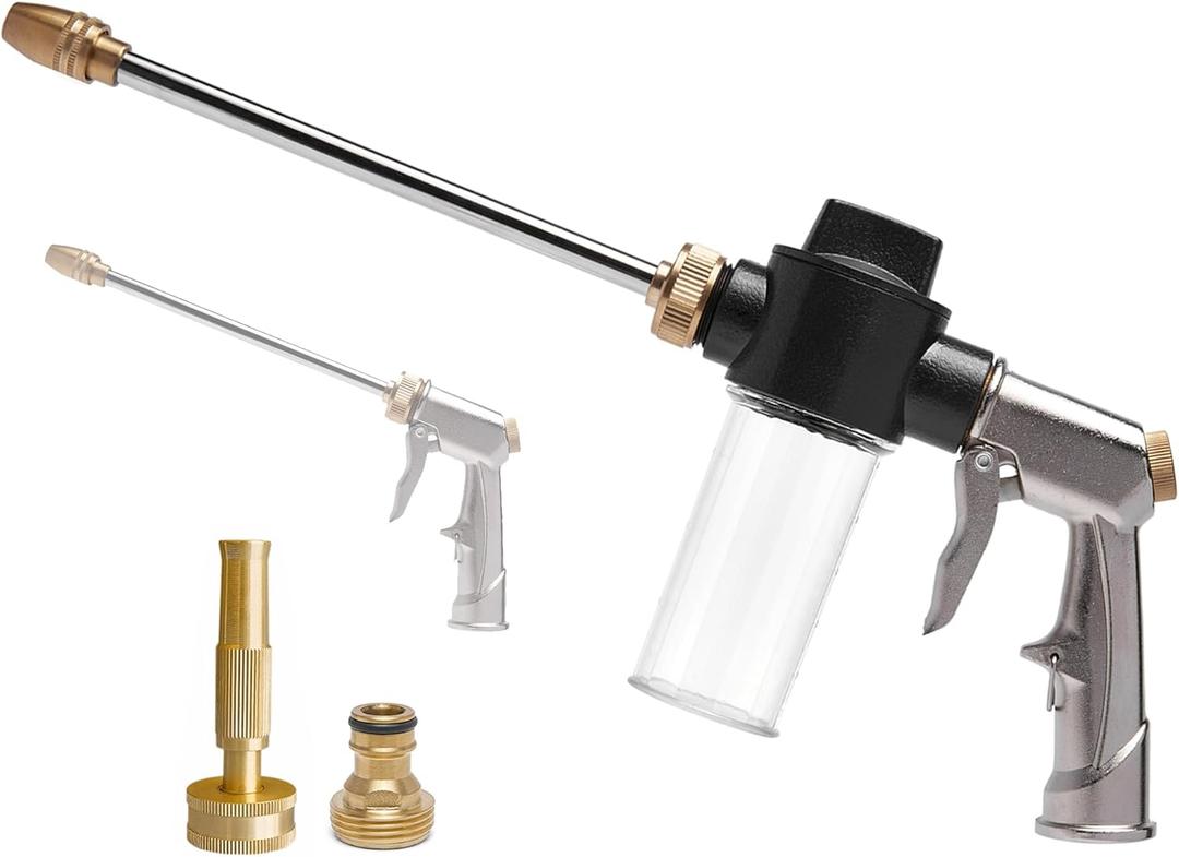 Foam Gun for Garden Hose, Car Wash Foam Gun Sprayer with 100cc/3.5oz Soap Kettle, for Dog Showing，Plants Watering, Floor Cleaning (Silver)