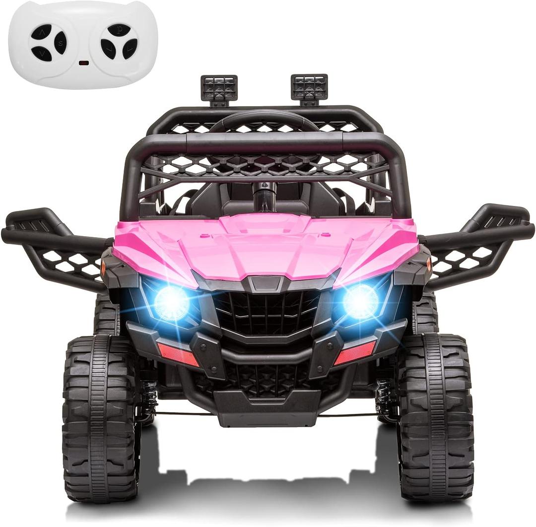 Nasitip 12V Kids Ride On Car Truck w/Parent Remote Control, Spring Suspension, LED Lights, AUX Port, Music (Rose, no Tent)