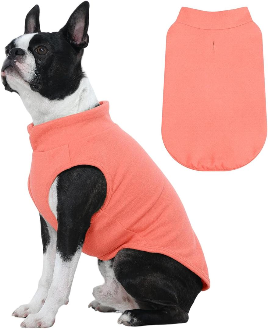 FUAMEY Dog Fleece Vest for Medium Dogs,Warm Stretchy Dog Sweatshirts Pullover with Leash Hole Dogs Sweater Soft Pet Turtleneck Cozy Pet Vest Lightweight Sleeveless Orange M