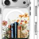Magnetic Case for iPhone 17 Pro Design On Clear Base, Compatible with MagSafe Slim Protective Soft TPU Bumper Phone Cover Women Girls Case for iPhone 17 Pro Clear Book Lover Flower