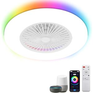 24" Low Profile Ceiling Fans with Lights, Smart RGB Ceiling Fans Remote with Alexa/Google Assistant/APP Control, Bladeless Flush mount Ceiling Fan Dimmable Color Changing LED Ambient Bedroom (24 Inch RGB Backlight, Smart Tuya | White)