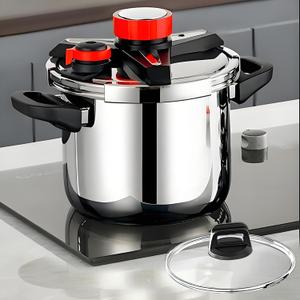 Pressure Cooker 10 QT,18/8 Stainless Steel Pressure Cooker,Olla De Presion,10/15 PSI Settings,One-Hand Locking,Compatibility Gas and Induction Cooktops, Glass Lid included