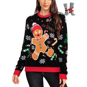 LANPULUX Ugly Christmas Sweaters for Women Pullover Christmas Sweater Funny Novelty Sweater Tops Knitted Party Jumper (Medium)