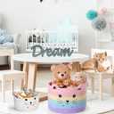 Zopeal Cat Basket Storage Woven Organizer with Ears Easter Decorative Gift Pet Toy Cute Cotton Rope Basket for Gift Cat Dog Toy Bin Nursery Room(21.7 x 13.8 Inch,Macaron Color)