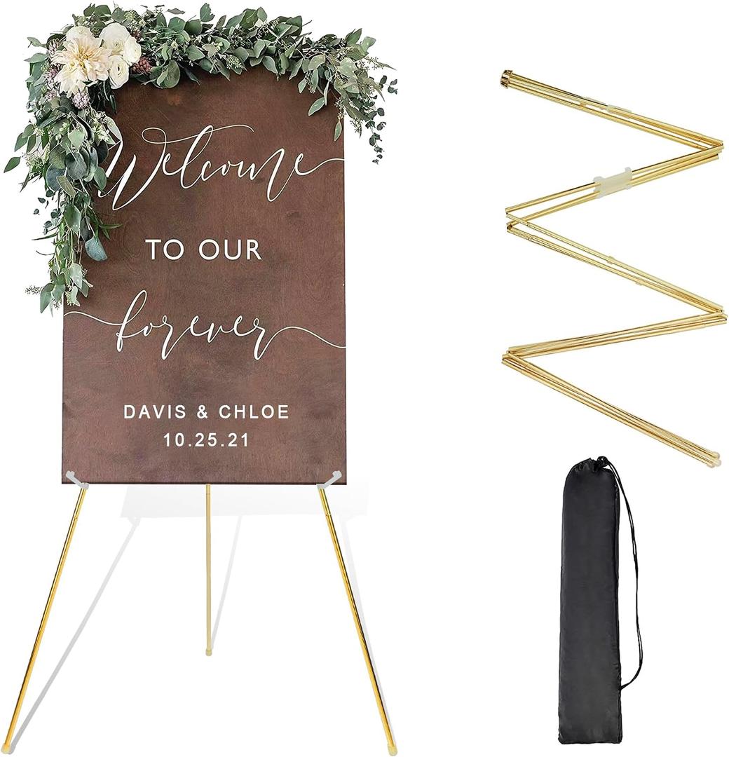 DANMO Easel Stand for Wedding Sign Poster 63'' Instant Display Floor Adjustable Metal Art Easel Gold, 15" x 2.5" x 2.5"