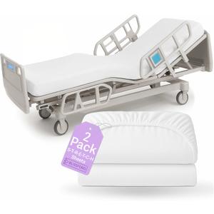 2 Pack Fitted Hospital Bed Sheets with Elastic All Around for a Perfect Fit - Cotton Rich Soft Knitted Jersey Sheet, 36 x 84 x 12