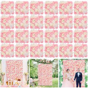 Rose Flower Wall Backdrop Panel - Rose Artificial Flower Wall Backdrops Floral Baby Shower Wedding Background DIYers Event Centerpieces (5ftx7.5ft, Pink&White)