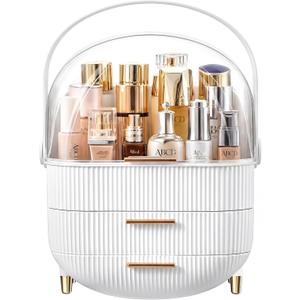 NestOrganix Makeup Organizer Skincare Organizers - Cosmetic Display Cases with Transparent Cover, SkinCare Organizers for Bathroom Countertop, Bedroom Vanity Desk, Lipstick Organizer, White