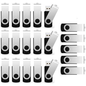 USB Flash Drive 2GB 20 Pack, Bulk USB 2.0 Flash Drives Thumb Drive Swivel Memory Stick Jump Drive Pen Drive, Black, 2 GB, 20 Pieces
