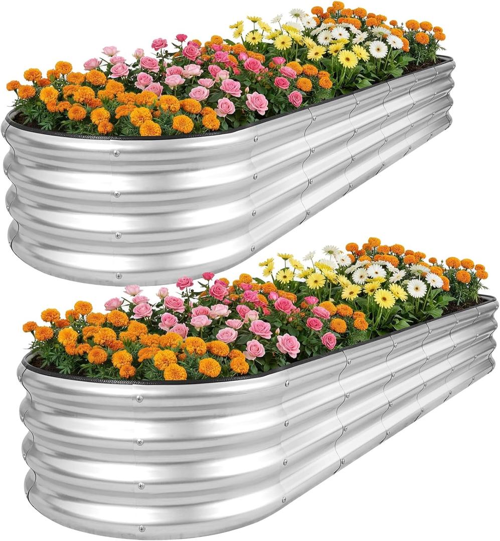 Galvanized Raised Garden Bed 2 PCS, 8x2x1ft Metal Planter Box Silver