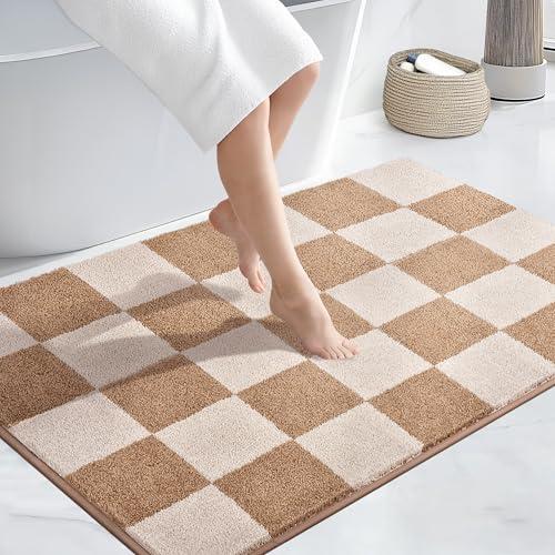 PURRUGS Machine Washable Matting Free Bathroom Rug 30" x 46", Non-Slip Dense Pile Bath Mat, Super Absorbent and Quick-Dry Bath Rug for Shower, Bathtub, and Sink, Beige & Grayish Brown