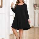  Women Plus Size 3/4 Sleeve Casual Dresses Crew Neck T Shirt Swing Dress with Pockets (4X-Large, Black)