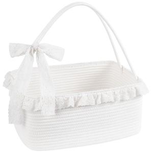 OIAHOMY Gift Basket with Long Handles, Large Woven Baskets for Gifts with Gift Bag, Ribbons and Lace, Cotton Rope Storage Basket for Birthdays, Baby Showers, Picnic, Wedding DIY Presents 19L - White